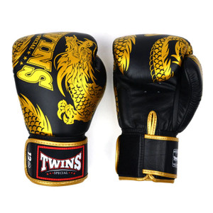 Twins Special Boxing Gloves Dragon Black Gold