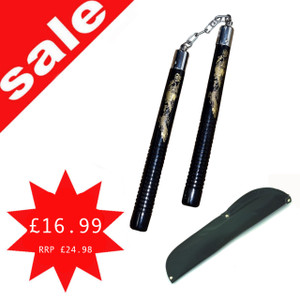 Golden Dragon Wooden Nunchaku And Nunchaku Case Set