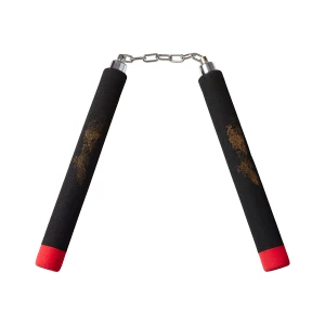 Foam Nunchaku W/ Metal B.B All Black W/ Red Tips