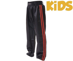 Cimac Kids Kickboxing Satin Trousers 2 Red Stripes