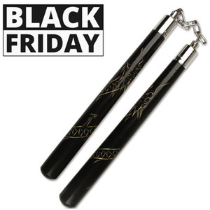Wooden Deluxe Black Oak Carved Dragon Nunchaku