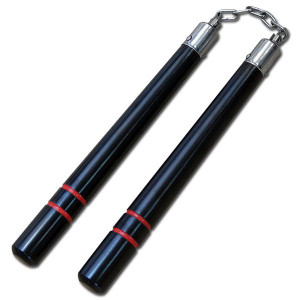 Black Oak Nunchaku With 2 Red Stripes 8 Inches