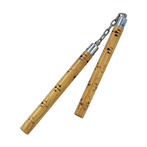 Bamboo Tiger Cane Carved Nunchaku With Chain