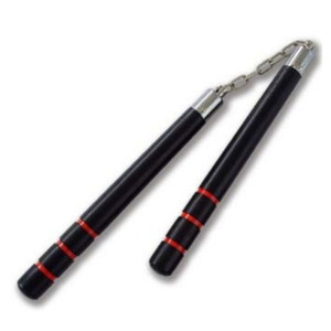 Deluxe Wooden Black Oak 3 Stripes Nunchaku