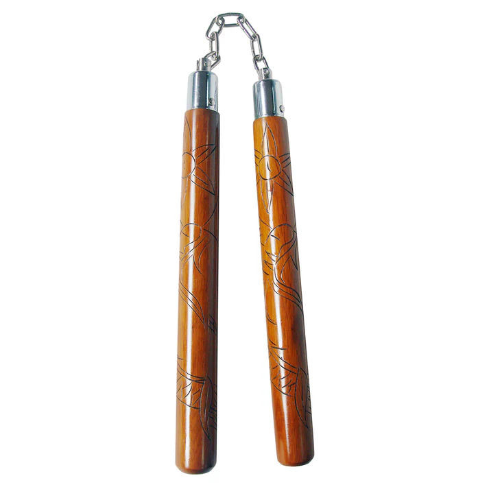 Deluxe Red Oak Carved Dragon Nunchaku C117