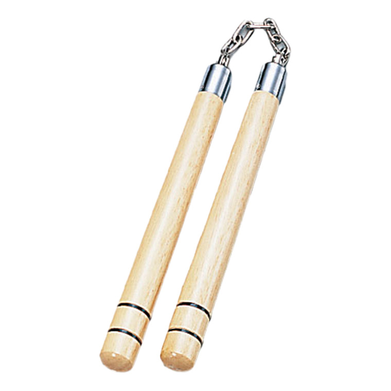 Deluxe Wooden White Oak 2 Black Stripes Nunchucks