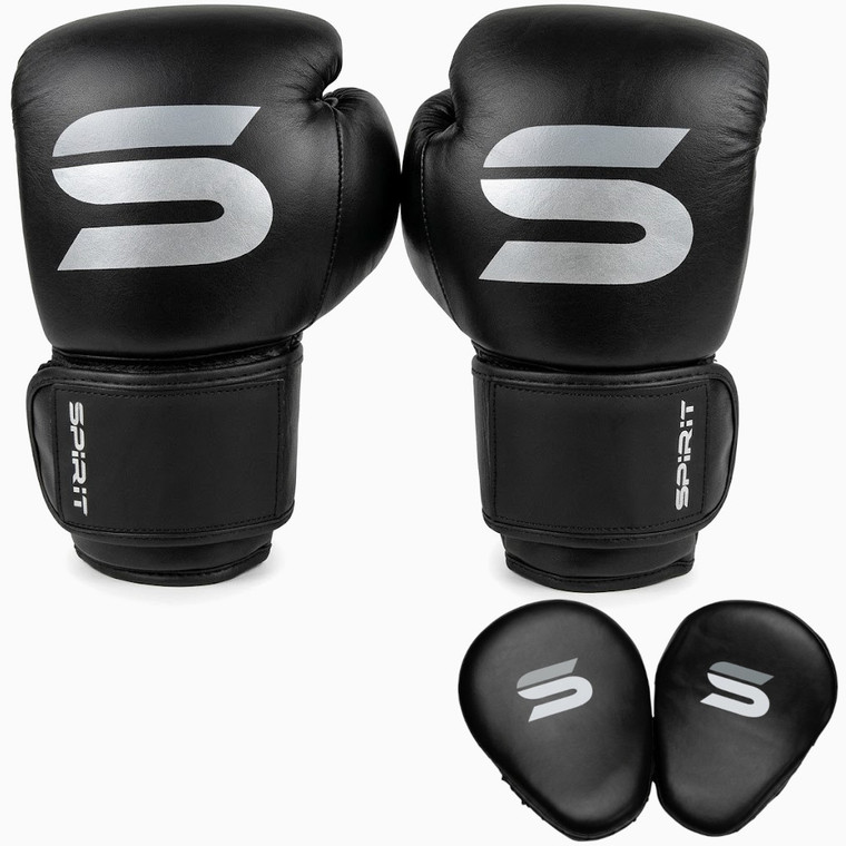 Spirit Leather Boxing Gloves And Leather Focus Mitts Set
