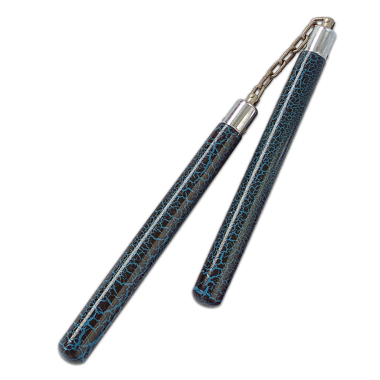 Nunchucks Wooden Blue Crackle Paint Finish With Chain