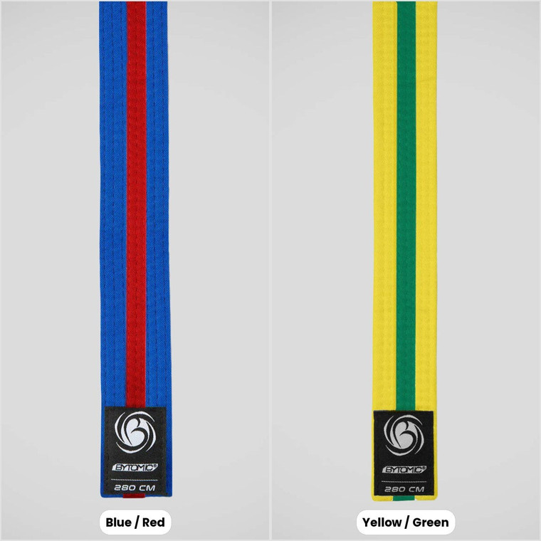 Bytomic Coloured Polycotton Martial Arts Belt with Coloured Stripe Pack of 10 - all colours