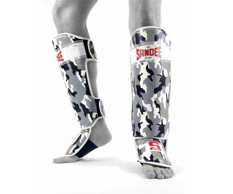 Sandee Sport Velcro Camo Grey & White Synthetic Leather Boot Shinguard