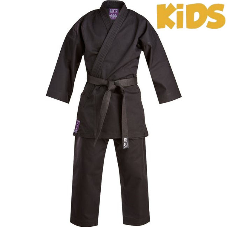 Blitz Black Kids Zanshin Middleweight Karate Suit 12oz