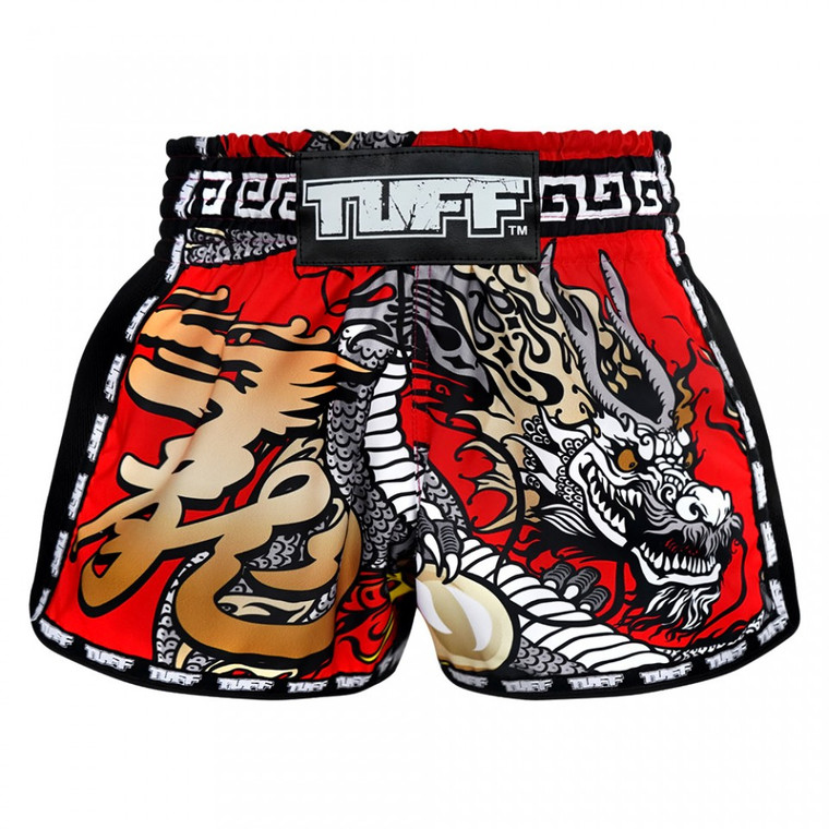 TUFF Muay Thai Shorts Retro Style Red Chinese Dragon