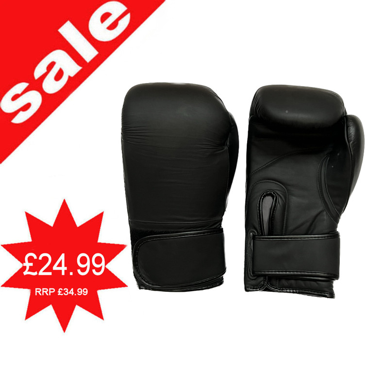 Plain Black Leather Boxing Gloves 14oz