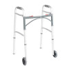 Drive 10211-4ASM Dual Release Folding Walker with Wheels, Two Button with 5'' Wheels, Adjustable Height, Pack of 1