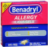 Benadryl Allergy Relief Diphenhydramine HCl 25 mg Strength, Dye-Free, 24 Liqui-Gels per Box, Case of 24