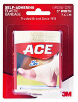Elastic Bandage 3M ACE 3 Inch Width x 5.3 Foot Self-Adherent Closure Tan NonSterile Standard Compression 207461 Box of 3