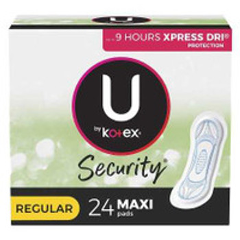 U by Kotex Security Menstrual Pads without Wings, Regular Length Regular Absorbency, Case of 144