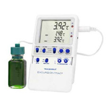 Datalogging Refrigerator / Freezer Thermometer Traceable® Excursion-Trac Fahrenheit / Celsius -58° to +158°F (-50° to +70°C) Bottle Probe Multiple Mounting Options Battery Operated 94460-07 Pack of 1