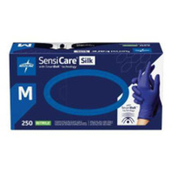 Exam Glove SensiCare® Silk Medium NonSterile Nitrile Textured Fingertips Dark Blue Chemo Tested MDSXB7585 Case of 2500