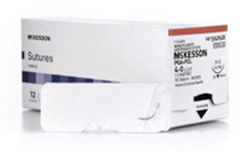 Absorbable Suture with Needle McKesson Polyglycolic Acid / PCL P-12 3/8 Circle Precision Reverse Cutting Needle Size 4 - 0 Monofilament SY496GX Box of 1