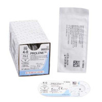 Prolene Nonabsorbable Suture with Needle, Precision Reverse Cutting Needle, 19 mm, 4-0 Monofilament  8682G, Box of  12