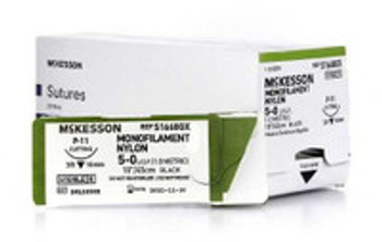 Nonabsorbable Suture with Needle McKesson Nylon P-11 3/8 Circle Precision Reverse Cutting Needle Size 5 - 0 Monofilament S1668GX Box of 1