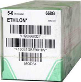 Nonabsorbable Suture with Needle Ethilon Nylon C-2 3/8 Circle Reverse Cutting Needle Size 5 - 0 Monofilament 668G Box of 12
