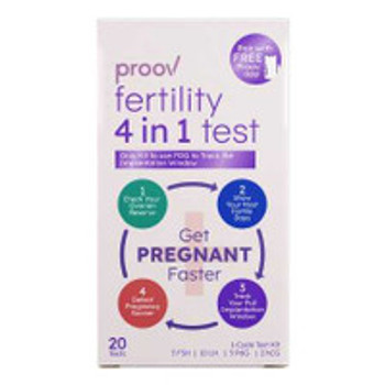 Sexual Health Test Kit Proov 4 in 1 Follice Stimulating Hormone (FSH) / PdG / E1G / LH-beta 20 Tests per Kit USFE1PV-20 Case of 24