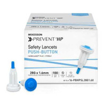 Safety Lancet McKesson Prevent® HP 28 Gauge Retractable Push Button Activation Finger 16-PBHPSL28G1.6X Case of 2000