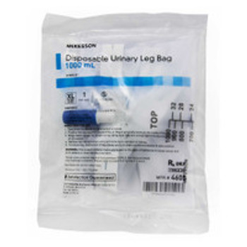 McKesson Urinary Leg Bag with Anti-Reflux Valve and Vinyl Straps, without Tubing, Blunt Cannula, 1L, Case of 48