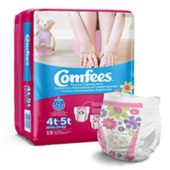Female Toddler Training Pants Comfees® Pull On with Tear Away Seams Size 4T to 5T Disposable Moderate Absorbency CMF-G4 Bag of 19