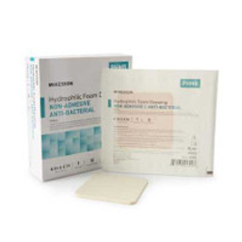 Antibacterial Foam Dressing McKesson 4 x 4 Inch Without Border Waterproof Film Backing Nonadhesive Square Sterile 4940 Case of 100
