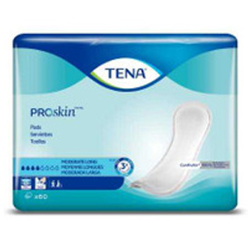 Bladder Control Pad TENA ProSkin Moderate Long 12 Inch Length Moderate Absorbency Dry-Fast Core One Size  41409 Bag of 60