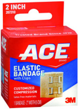 Elastic Bandage 3M ACE 2 Inch Width Clip Detached Closure Tan NonSterile Standard Compression 207310 Pack of 1