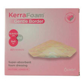 Foam Dressing KerraFoam Gentle Border 5 x 5 Inch With Border Film Backing Silicone Adhesive Square Sterile CWL1013 Pack of 1