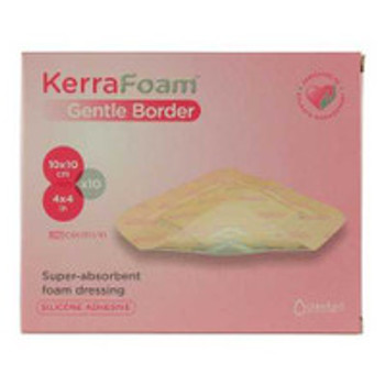 Foam Dressing KerraFoam Gentle Border 4 x 4 Inch With Border Film Backing Silicone Adhesive Square Sterile CWL1011 Pack of 1