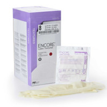 Surgical Glove ENCORE® Latex Textured Size 8 Sterile Latex Standard Cuff Length Fully Textured Ivory Chemo Tested 5785005 Box of 50