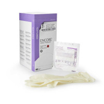 Surgical Glove ENCORE® Latex Textured Size 7.5 Sterile Latex Standard Cuff Length Fully Textured Ivory Chemo Tested 5785004 Box of 50