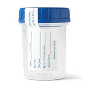 Specimen Container for Pneumatic Tube Systems Click-N-Close 90 mL (3 oz.) Screw Cap Patient Information Sterile Fluid Path DYND30382 Case of 400