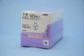 Absorbable Suture with Needle Coated Vicryl Polyglactin 910 P-1 3/8 Circle Precision Reverse Cutting Needle Size 7 - 0 Braided J488G Box of 12
