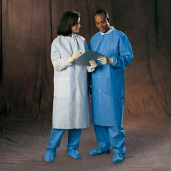 Halyard Lab Coat (Medium), Protective 3 Layer Fabric, Light Fluid Contact, Blue, 25/cs
