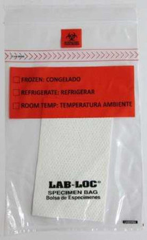 Specimen Transport Bag with Document Pouch and Absorbent Pad Lab-Loc6 X 9 Inch LDPE Zip Closure Biohazard Symbol / Storage Instructions NonSterile LABZ69BA Pack/100