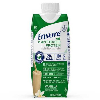 Oral Supplement Ensure® Plant Based Protein Nutrition Shake Vanilla Flavor Liquid 11 oz. Carton 67450 Case of 12