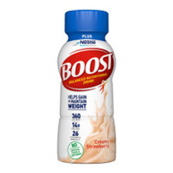 Oral Supplement Boost Plus® Creamy Strawberry Flavor Liquid 8 oz. Bottle 00041679933367 Case of 24