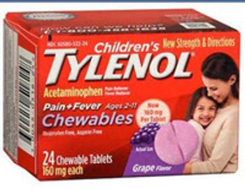 Children's Pain Relief Children's Tylenol® 160 mg Strength Acetaminophen Chewable Tablet 24 per Box 50580052224 Bottle of 1