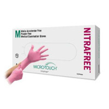 Exam Glove Micro-Touch® NitraFree Medium NonSterile Nitrile Standard Cuff Length Textured Fingertips Pink Chemo Tested 6034512 Case of 10
