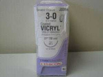 Absorbable Suture with Needle Coated Vicryl Polyglactin 910 CT-1 1/2 Circle Taper Point Needle Size 3 - 0 Braided J338H Box of 36