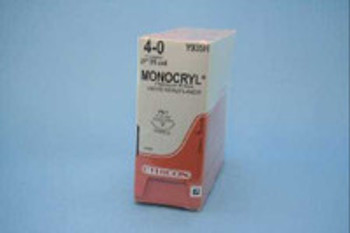 Absorbable Suture with Needle Monocryl Poliglecaprone PS-1 3/8 Circle Precision Reverse Cutting Needle Size 4 - 0 Monofilament Y935H Box of 36
