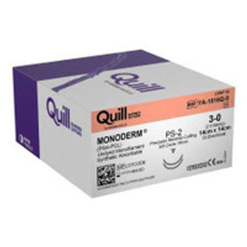 Absorbable Suture with Needle Quill Knotless Tissue-Closure Device, Monoderm Polyglycolic Acid / PCL 3/8 Circle Precision Reverse Cutting Needle Size 3 - 0 Barbed Monofilament YA-1016Q-0 Box of 12