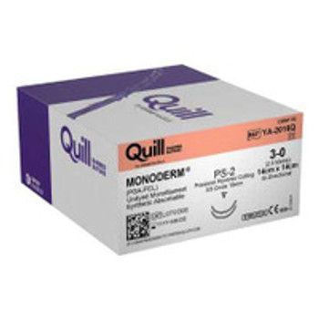 Absorbable Suture with Needle Quill Knotless Tissue-Closure Device, Monoderm Polyglycolic Acid / PCL 3/8 Circle Precision Reverse Cutting Needle Size 3 - 0 Barbed Monofilament YA-2016Q Box of 1